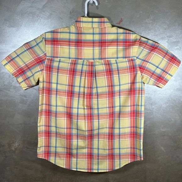 Chaps Mens Easy Care Plaid Short Sleeve Button Down Shirt Yellow Orange Blue M - Picture 9 of 9